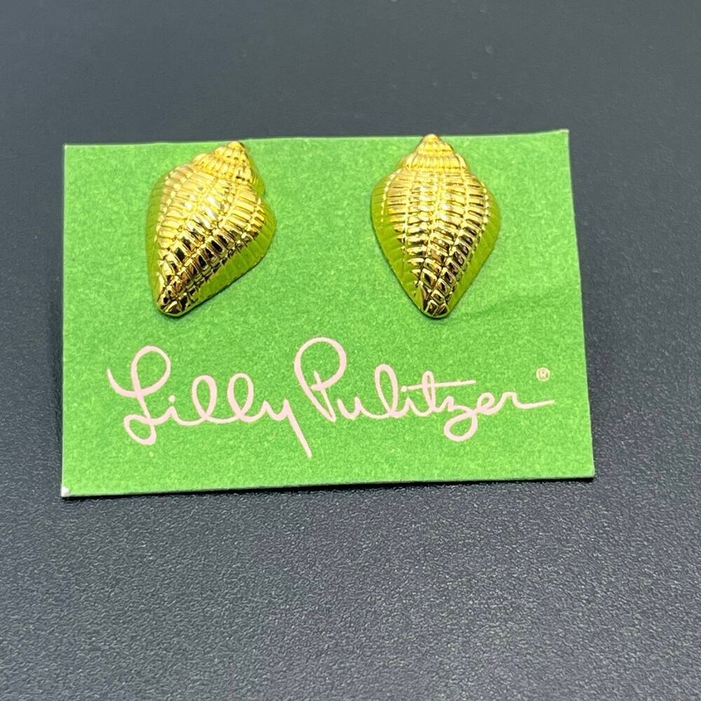 Lilly Pulitzer Gold Tone Metal Conch Sea Shell Shaped Stud Earrings New